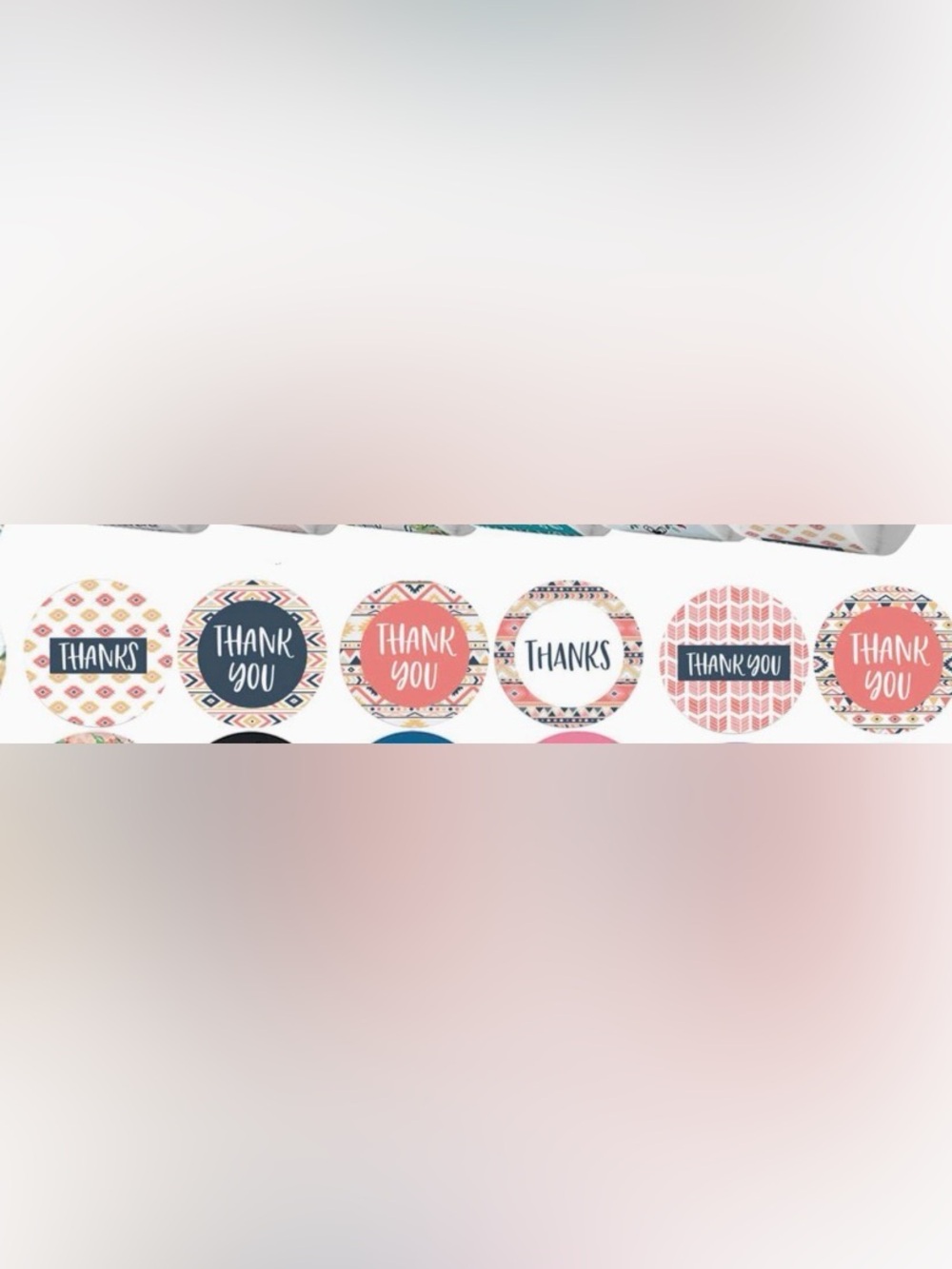500 Thank You Decorative Sticker Pack - Coral Patterned 1” - Picture 1 of 1